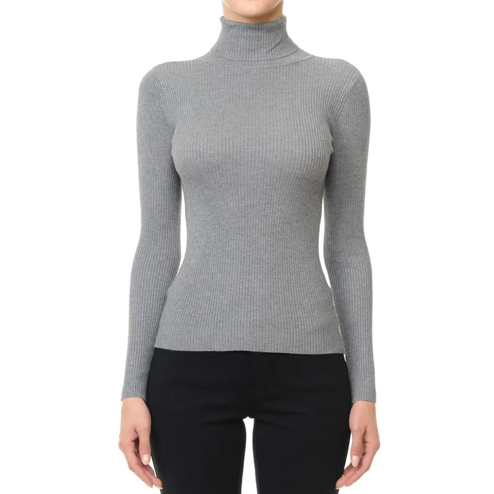 Women's Turtleneck Long Sleeve Ribbed Sweater Top