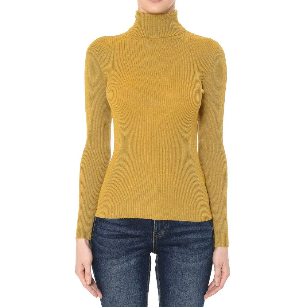 Women's Turtleneck Long Sleeve Ribbed Sweater Top