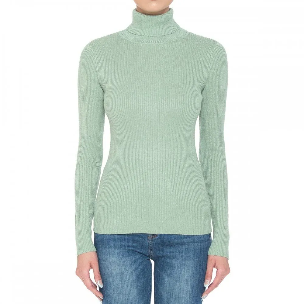 Women's Turtleneck Long Sleeve Ribbed Sweater Top