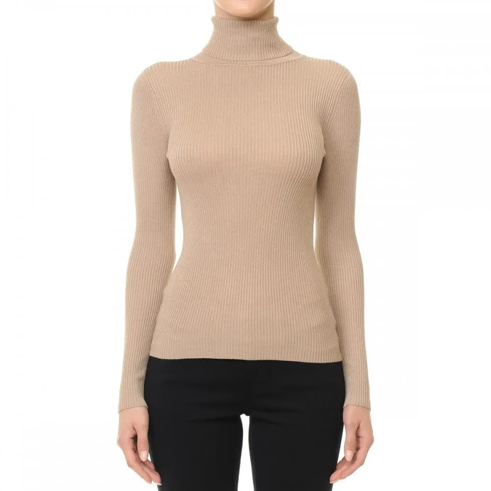 Women's Turtleneck Long Sleeve Ribbed Sweater Top