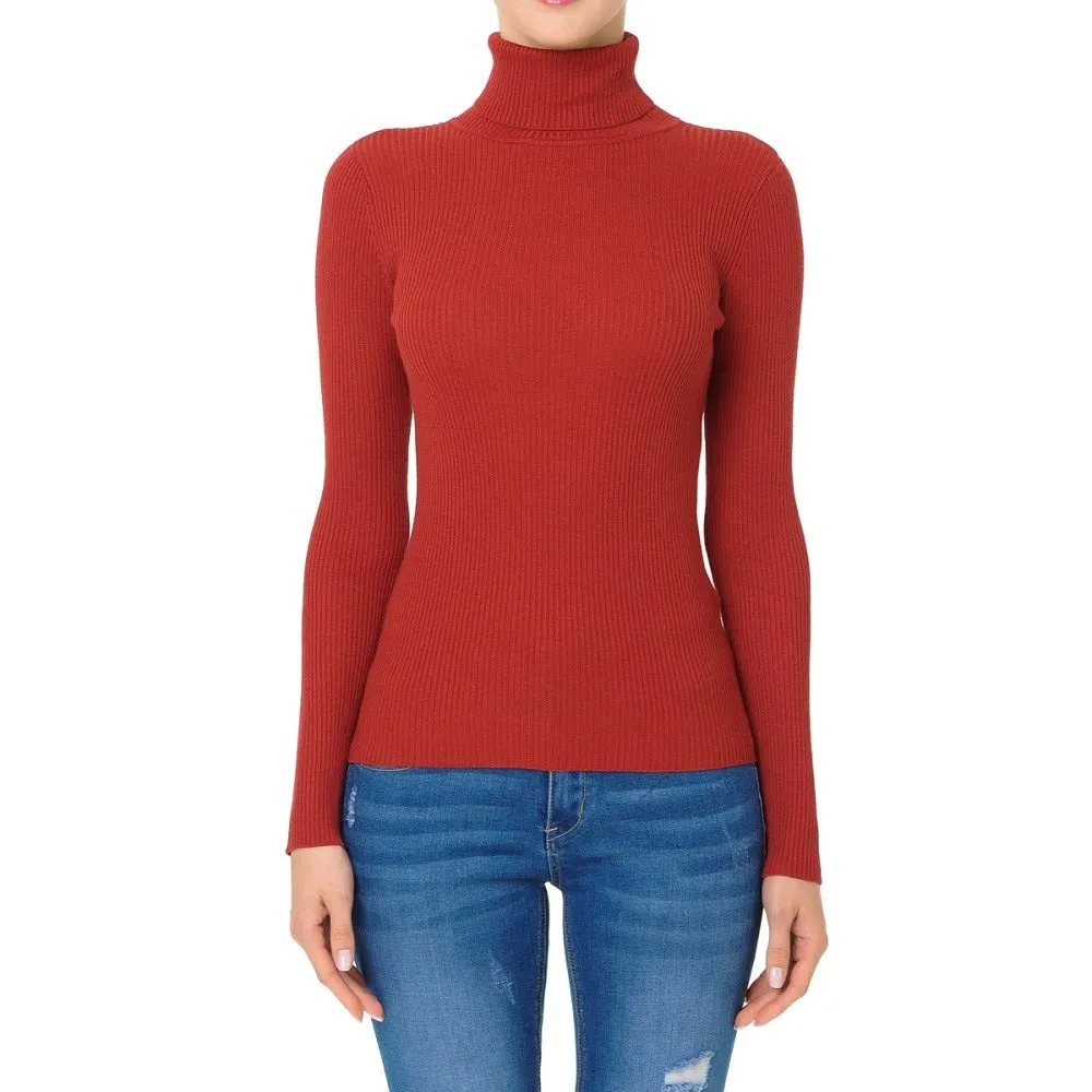 Women's Turtleneck Long Sleeve Ribbed Sweater Top