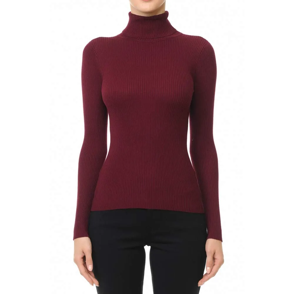 Women's Turtleneck Long Sleeve Ribbed Sweater Top