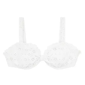 women's white eyelet tie knot bikini top