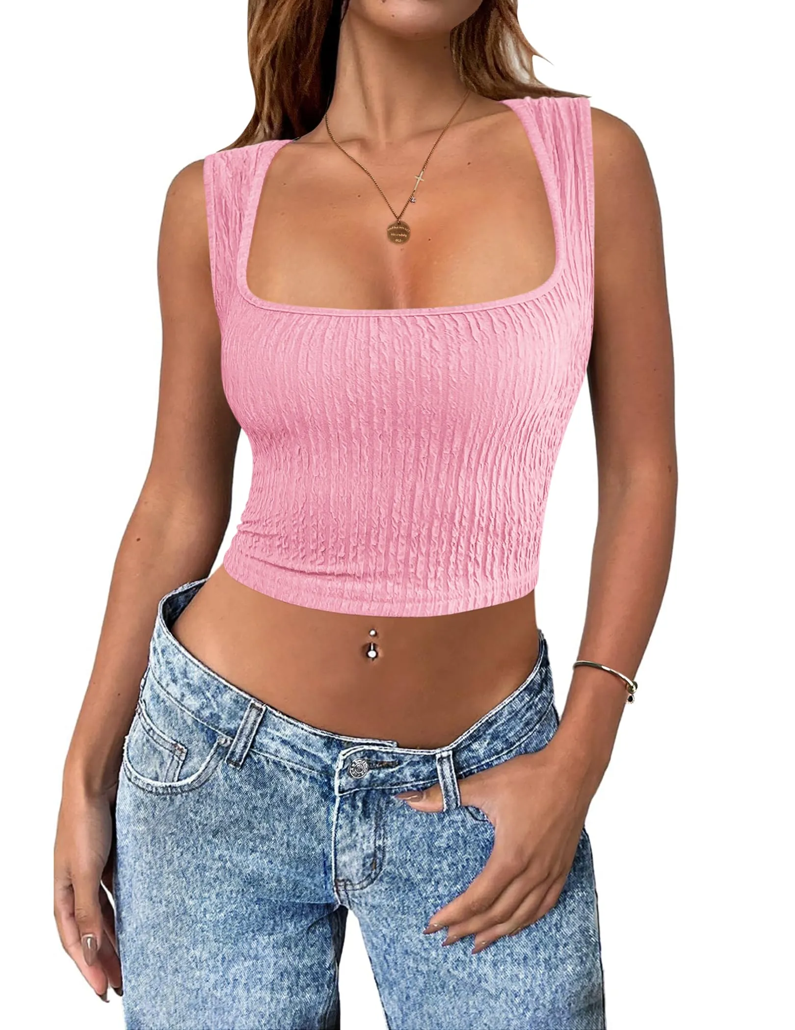 Zeagoo Sleeveless Crop Top Square Neck Tank Top