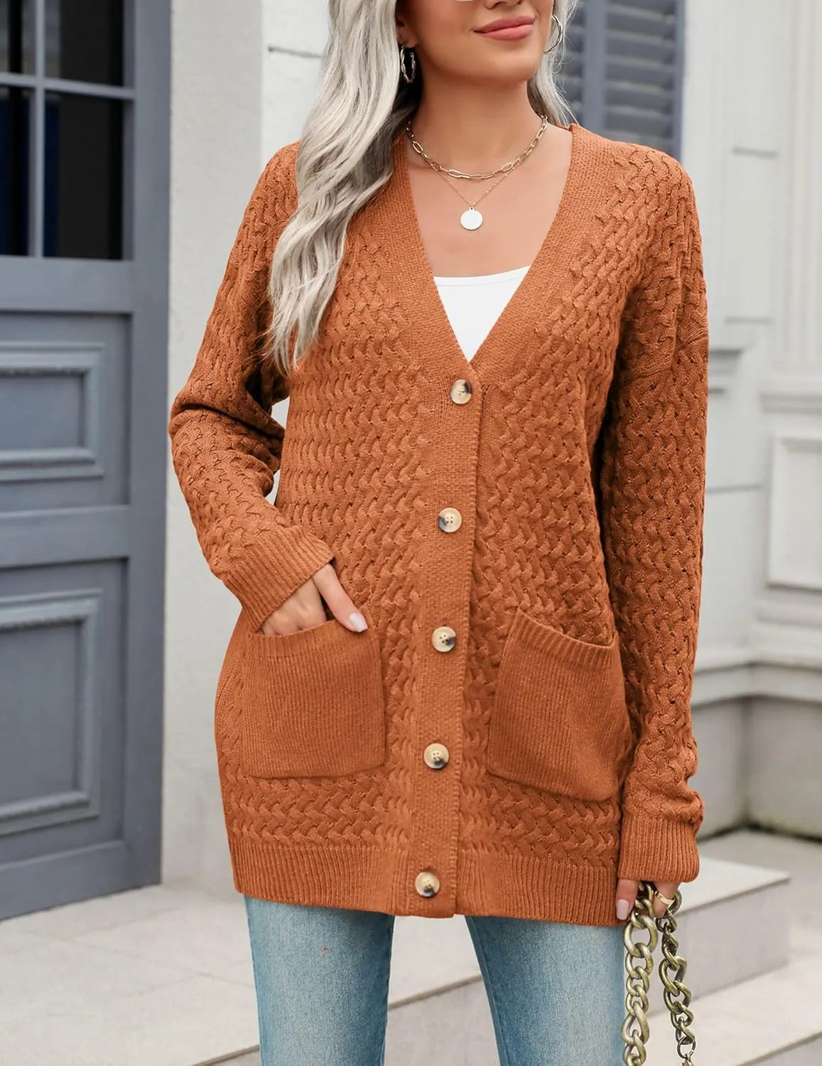 Zeagoo Womens Long Sleeve Chunky Cable Knit Cardigans