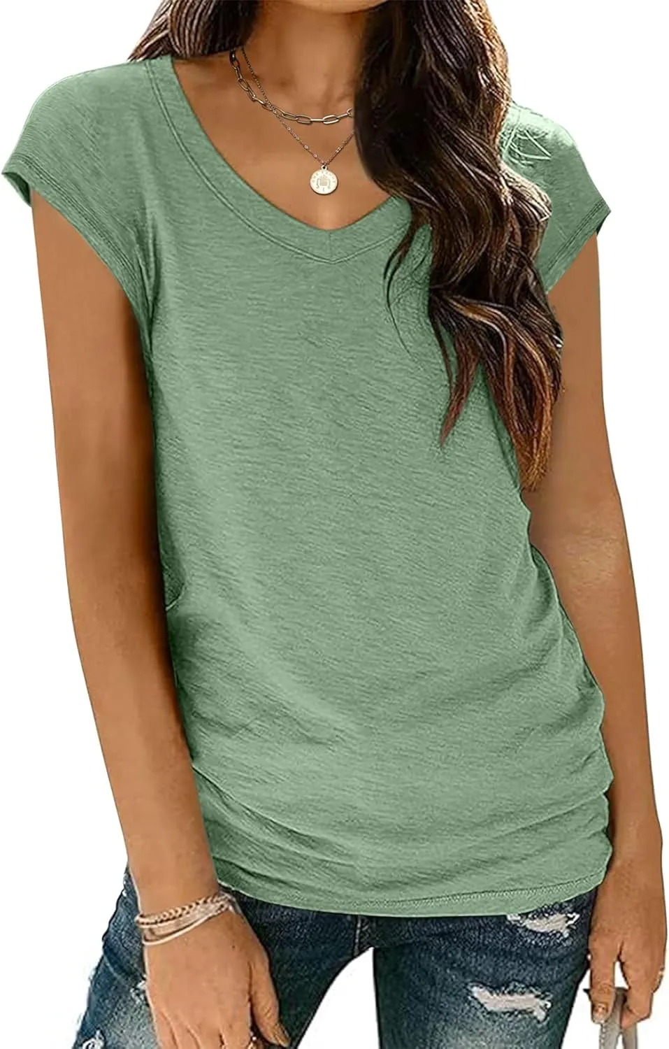 Zeagoo Womens Tops Cap Sleeve T Shirts V Neck Basic Tees Tops