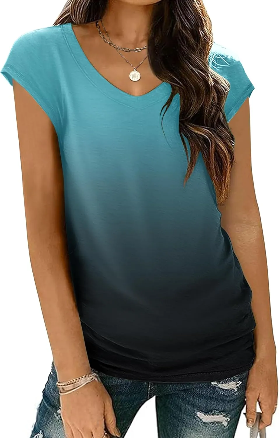 Zeagoo Womens Tops Cap Sleeve T Shirts V Neck Basic Tees Tops