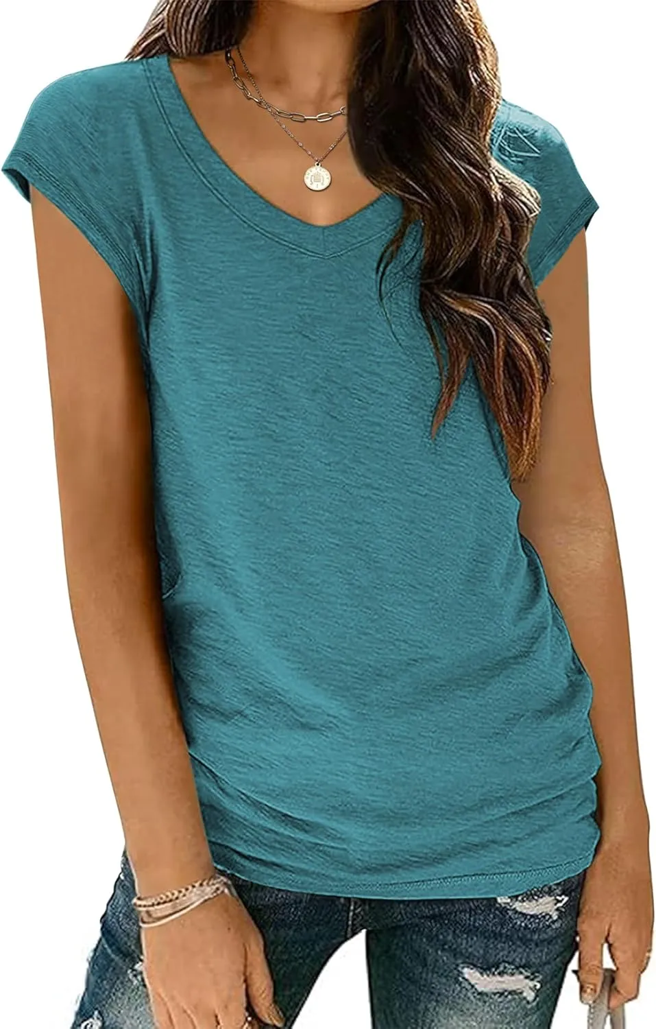 Zeagoo Womens Tops Cap Sleeve T Shirts V Neck Basic Tees Tops