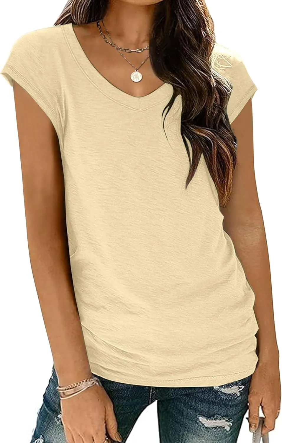 Zeagoo Womens Tops Cap Sleeve T Shirts V Neck Basic Tees Tops