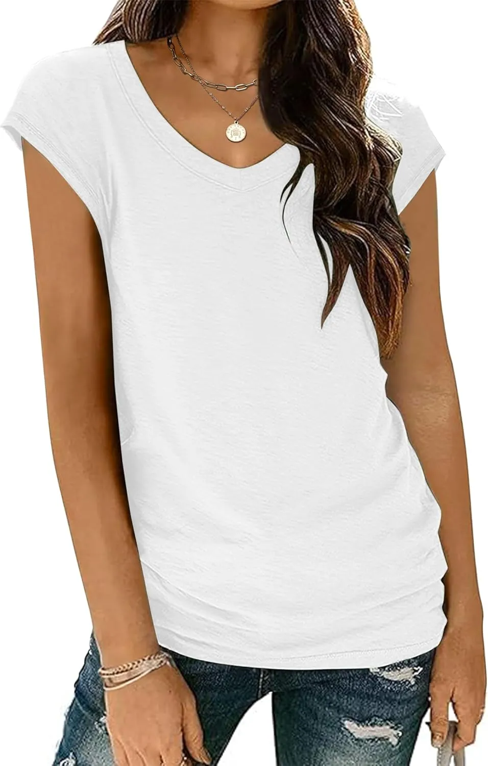 Zeagoo Womens Tops Cap Sleeve T Shirts V Neck Basic Tees Tops